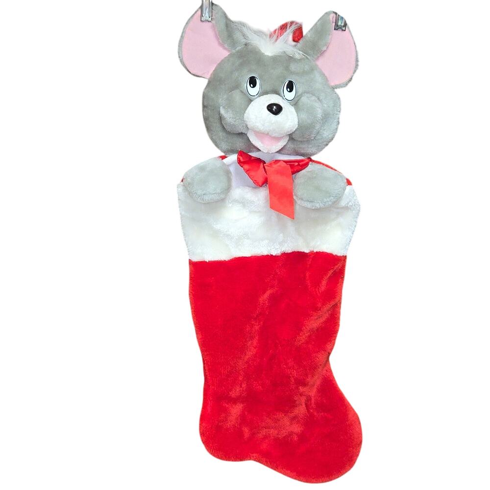 Vintage Fun World Plush‎ Mouse Christmas Stocking Holiday Decoration Festive 29"